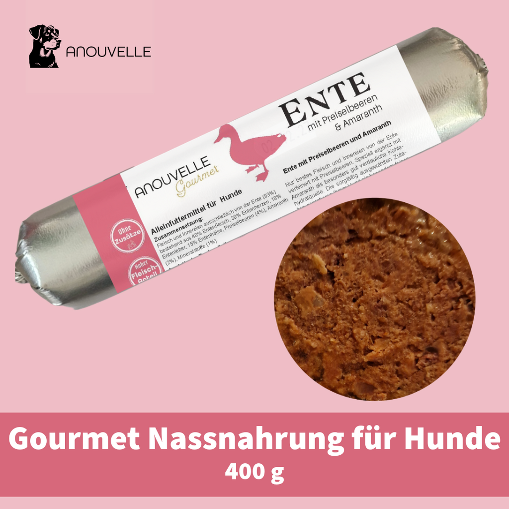 Anouvelle Gourmet Ente mit Preiselbeeren & Amaranth 400 g Hunde Wurst Nassfutter