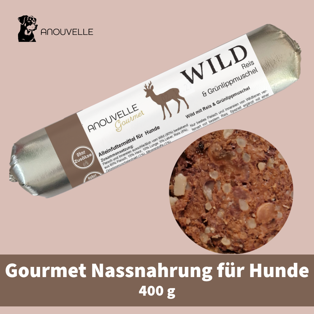 Anouvelle Gourmet Wild mit Reis & Grünlippmuschel 400 g Hunde Wurst Nassfutter